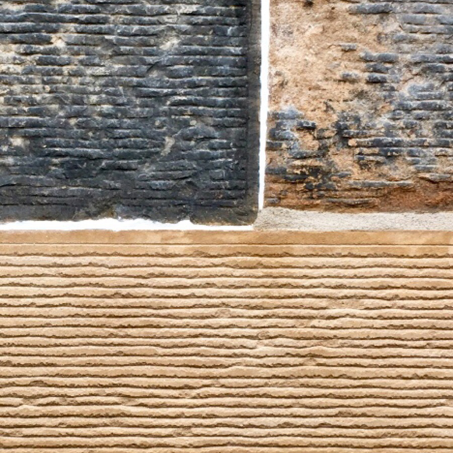 Close up of stone repair within an old traditional stone wall.